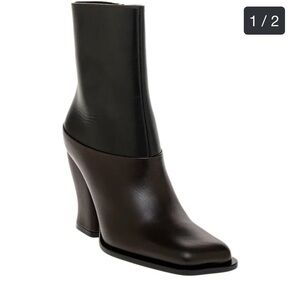 Loewe 2 tone Onda Dark Cedar Brown and Black 95mm Heeled Leather Ankle Boots 41